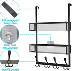 Kaiferty Over The Door Hooks Organizer,Coat Rack with 12 Hooks and 2 Mesh Baskets,Back of Door Storage Organizer for Bathroom