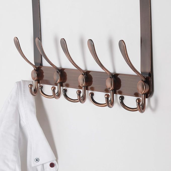 Dseap Over The Door Hook Hanger - Fits 1 3/8" to 1 3/4" Standard Doors | 5 Tri Hooks Heavy Duty Towel/Coat Rack | Door Organi