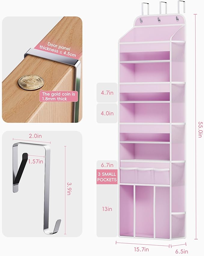 OneDream 5-Tier Over the Door Organizer with Removable Storage Caddy, Baby Clothes Organizer for Nursery, Hanging Behind Door