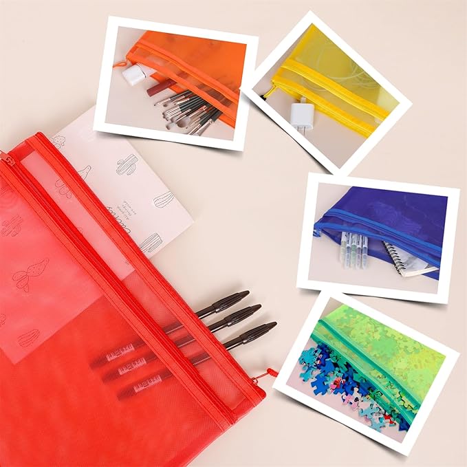 10 Pack 5 Color Mesh Zipper Pouch Bags, Nylon Puzzle Building Block Sets Toy Storage & Organization, Breathable See Through A