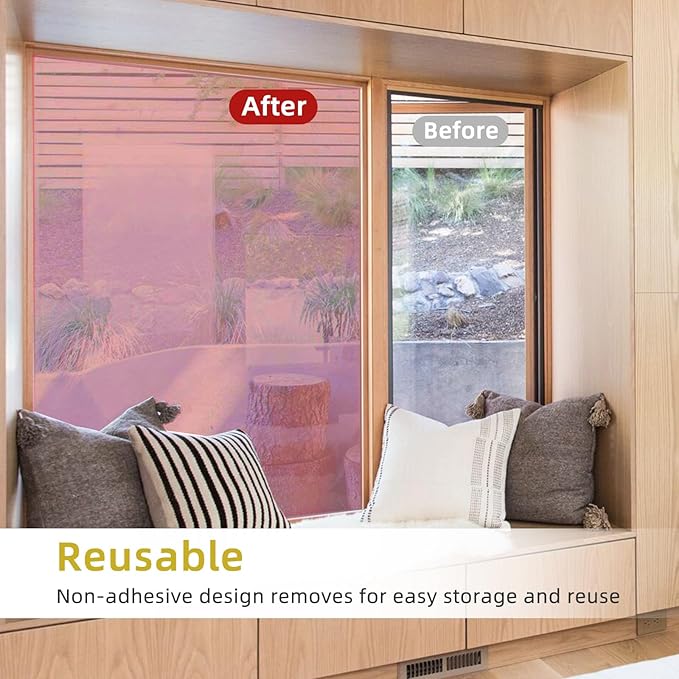 WPCTEV Window Privacy Film One Way Daytime Mirror Tint Treatments UV Heat Control Vinyl Stickers Sun Block Glass Paper Door Covering Reflective (Red Silver, 17.5 Inch x 16.4 Feet)