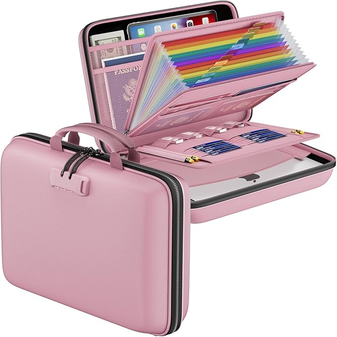 DocSafe Fireproof File Organizer with Lock, Hard-Shell Case Fireproof Document Box with 13 Pocket Accordion File Folder, Port