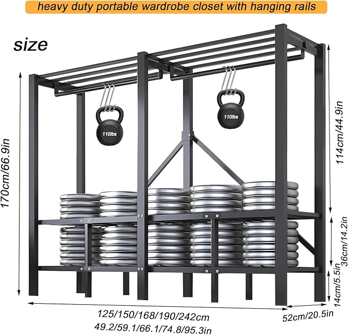 95.3in Heavy Duty Clothe Rack with Cover Load 1200lbs Foldable Portable Wardrobe Closets for Hanging Clothes Freestanding Clo