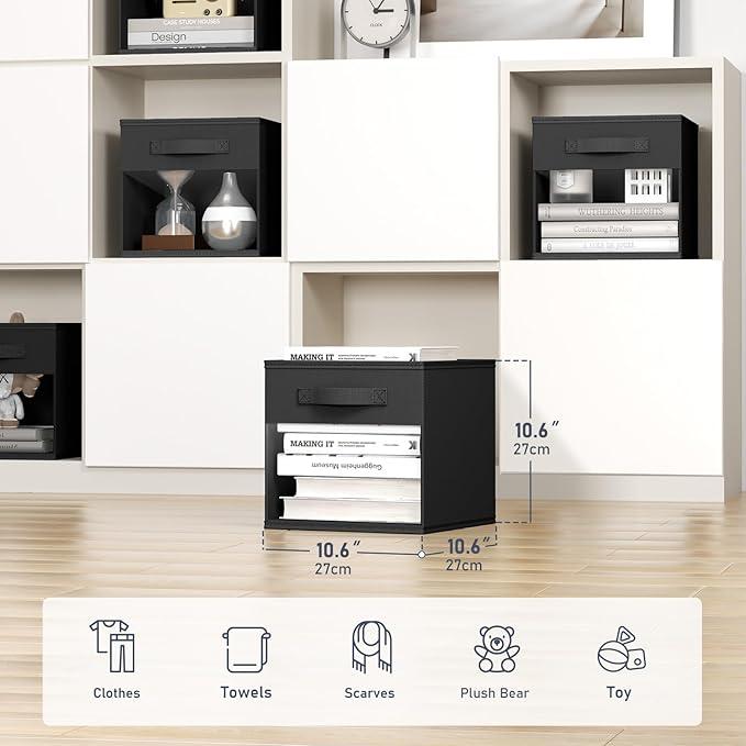 DIMJ Cube Bins, 6 Packs Fabric Storage Cubes with Clear Window, Storage Bins with Handles, Storage Baskets for Organizing Liv