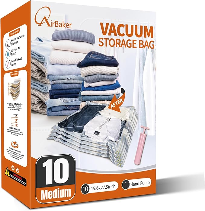 Vacuum Storage Bags for moving, Vacuum Seal Bags for Memory Foam, Latex, Clothing & Bedding, Space Saver Bags for Organizatio