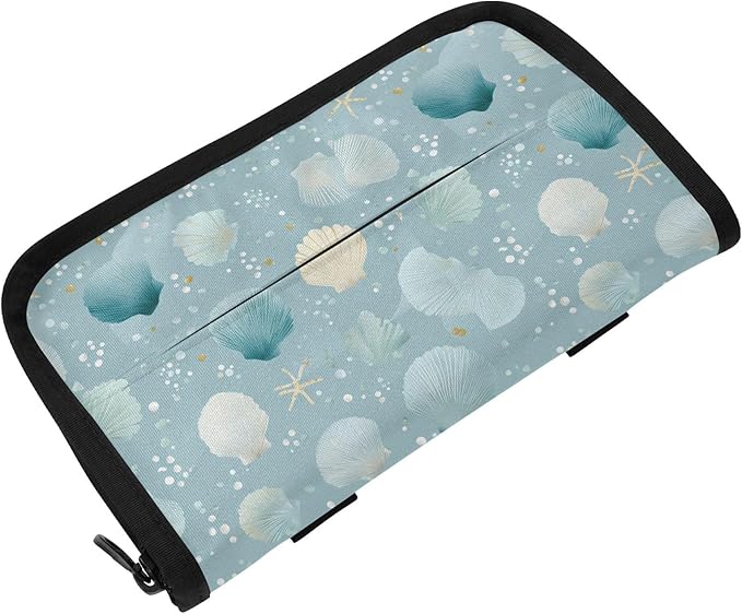 Car Tissue Holder Car Visor Organizer Tissue Box Holder for Car Sun Visor Organizer with Car Vehicle Accessories Essentials Interior for Women Men Light Blue Seashell Starfish Pearl