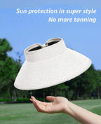 Sun Visor Hat for Women, Wide Brim Straw Summer UV Protection Hat, Foldable Roll-up Packable Beach Cap