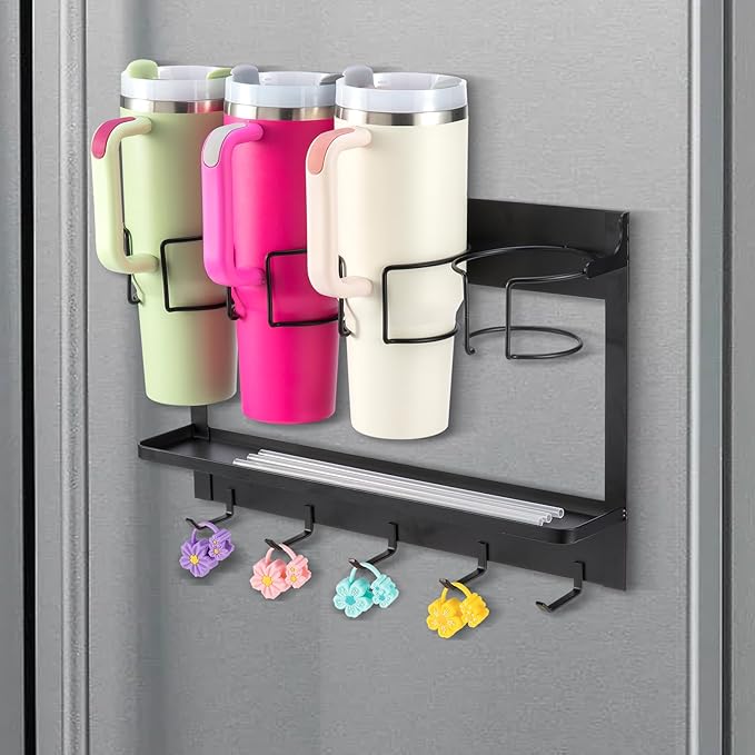 CINPIUK Water Bottle Organizer Holder, Magnetic Cup Rack Storage for Stanley & Large Tumbler, Space Saving Wall Mount Bottle 