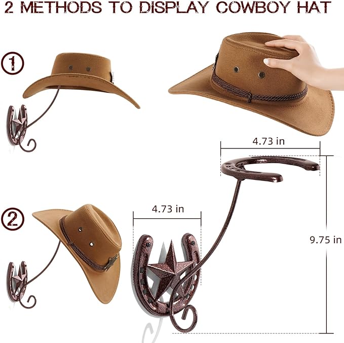Cowboy Hat Organizer Rack for Wall 4 Pack Metal Cowboy Hat Holder Wall Mounted Iron Western Wall Decor Horseshoe Hat Hanger f