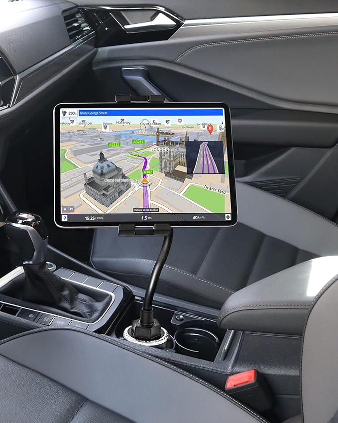 woleyi Car Cup Holder Tablet Mount, Adjustable 10.5" Gooseneck Arm Car Cupholder Tablet Stand, Compatible with iPad Pro/Air/Mini, Galaxy Tab/Z Fold, Fire HD, iPhone, 4.7-13" Cell Phones and Tablets