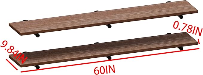 IEO Industrial Pipe Floating Shelves Shelving for Wall Shelf 60 inches Long 9.84" Extra Width Farmhouse Decor for Bedroom Kit