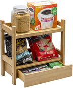 Sorbus Bamboo Bathroom Counter Organizer – 2-Tier Shelf with Hidden Drawer for Vanity, Matcha Station, Bathroom Sink Organize