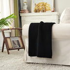 Chunky Cable Knit Throw Blanket Lightweight Black 100% Organic Cotton Blanket for Sofa Couch Bed Baby Nursery, Rustic Shabby 