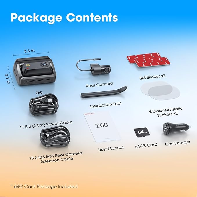 DDPAI 3 Channel Dash Cam Front and Rear, 4K+2K+1080P Triple Dashcam for Cars with Dual 32G eMMC Storage Car Camera Dashcam, G
