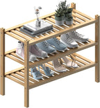 ROMGUAR CRAFT (Thick Bamboo Shoe Rack for Entryway, 3-Tier Free Standing Shoe Racks Stackable Shoe Rack Organizer for Hallway