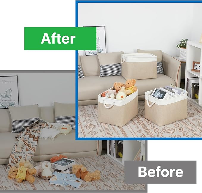 Bidtakay Large Storage Baskets for Organizing Fabric Closet Organizers Storage Bins with Handles 3-Pack 16x11.8x11.8 Inch Col
