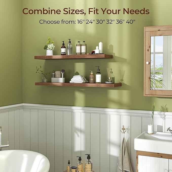 Fun Memories Floating Shelves for Wall 40 Inch Set of 3, Farmhouse Floating Shelves with Invisible Heavy Duty Bracket, 10 Inc