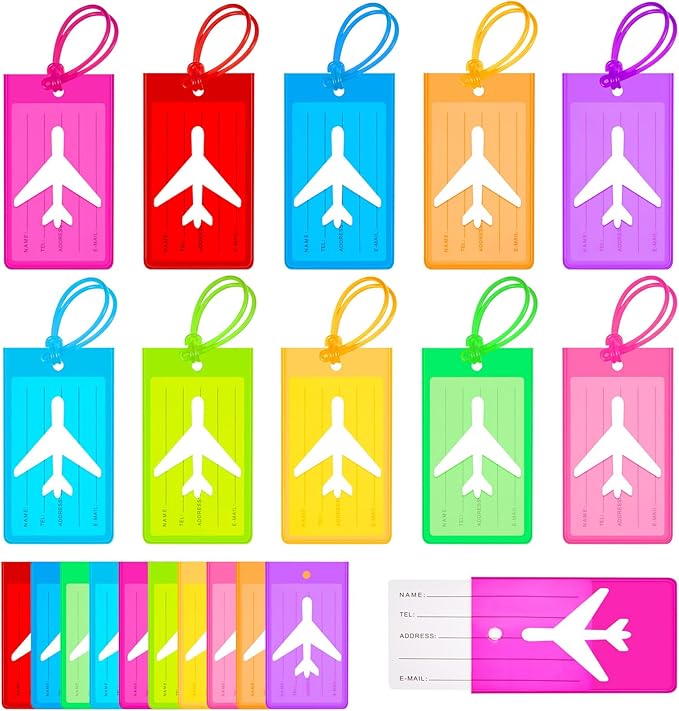 Sumind 50 Pcs Plastic Luggage Tags Assorted Name Identification Labels Flexible Suitcase Tags for Travel Baggage, 10 Colors (