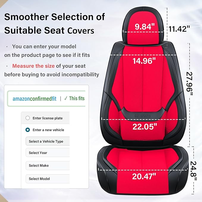 Coverado Front Seat Covers, Universal Seat Covers for Cars, Breathable Fabric&Leather Car Seat Protector, Front Car Seat Cove