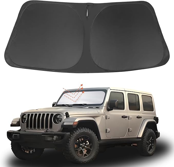Front Windshield Sun Shade Foldable Front Window Sun Shade Windshield Shade Fit for 2018-2026 Jeep Wrangler JL & 2/4 Door 4XE & 2020-2026 Jeep Gladiator JT Block UV Rays