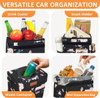 3 Gallons Car Trash Can with Lid, Car Bag Bin Hanging Waterproof Automotive Garbage Cans Leak Proof Vehicle Trash Can Black Floral