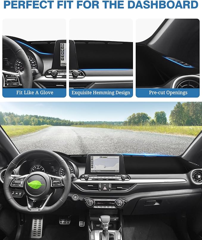 FIILINES Dash Cover for Kia Forte 2019-2024, Dashboard Mat Cover for Forte Accessories Sunshade Nonslip Mesh Protector No Gla