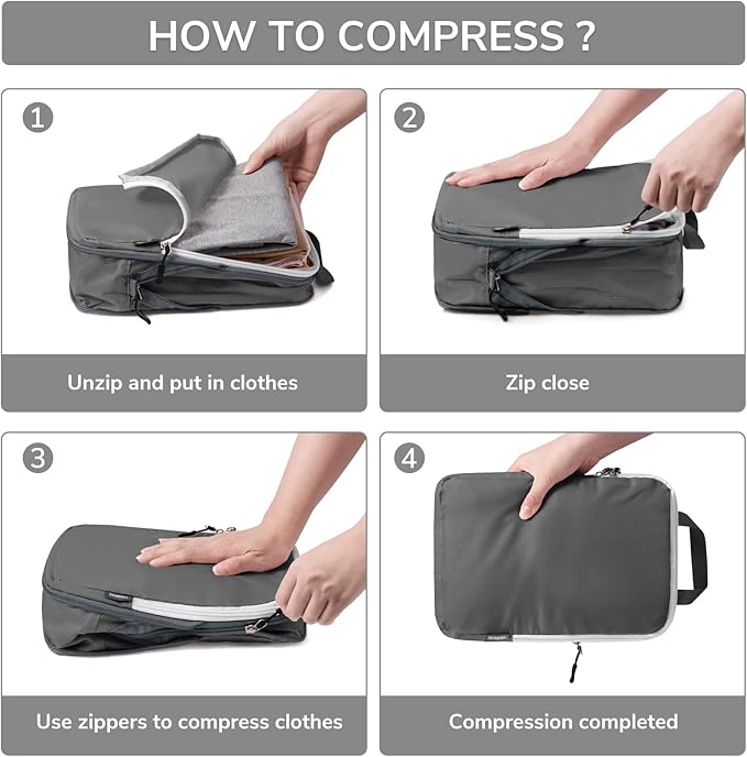 CherryNow Compression Packing Cubes, 7 Set Packing Cubes Compression, Travel Essentials, Travel Organizer for Shoes, Clothing