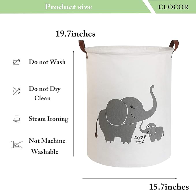 CLOCOR Collapsible Round Storage Bin/Large Storage Basket/Clothes Laundry Hamper/Toy Storage Bin (Love Elephant)