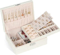 Jewelry Box for Women Girls, 2 Layers Jewelry Organizer Container with Lock, PU Leather Storage Case with Removable Tray, Jew