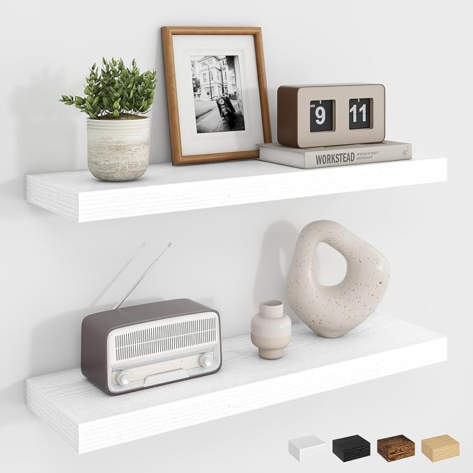 Dreamland 24Inch Floating Shelves for Wall, Rustic Wooden White Floating Shelves for Bathroom|Bedroom|Kitchen, Deep Wall Moun