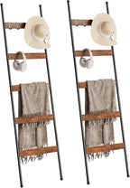 ELYKEN 2 Pack Blanket Ladder for Living Room, Farmhouse 5-Tier Quilt Holder with 4 Removable Hooks for Bathroom, Wood Towel R