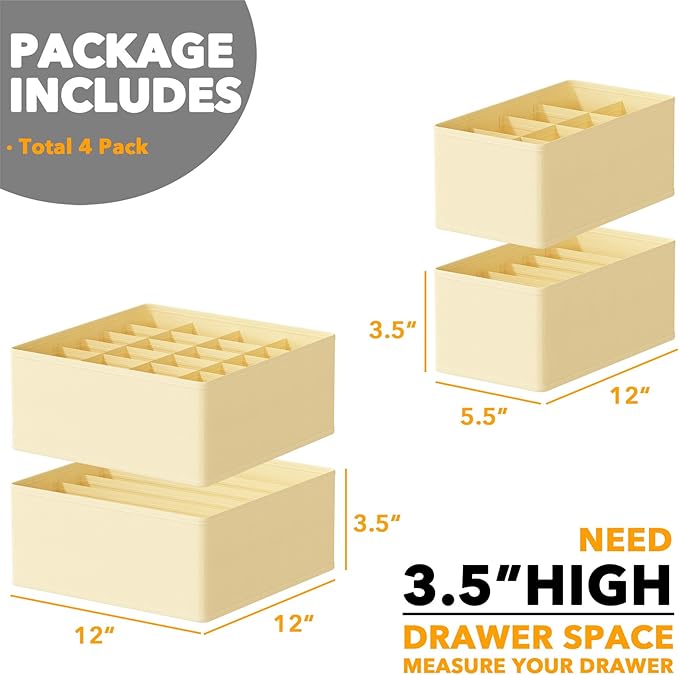 SpaceAid Underwear Drawer Organizer, 4 Pack Dresser Organizer Bins for Nursery, Closet Organization and Storage with Dividers