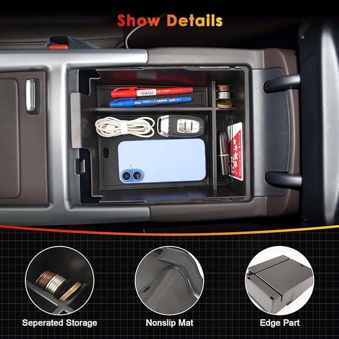 for Hyundai Palisade Center Console Organizer Tray for 2023-2025 Palisade SE/SEL/XRT/Limited/Calligraphy Armrest Box Secondary Storage Glove Box Insert Accessories (23-25 Palisade Black Trim)