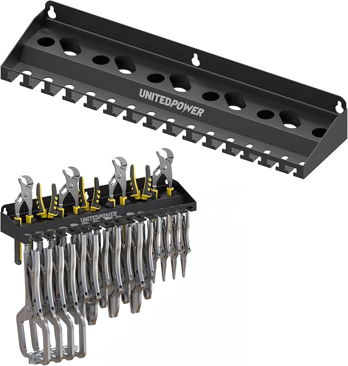 UNITEDPOWER Vise Grip Holder, Wall Mount Pliers Storage Rack Organizer for Workshop, Shed, Garage, Stores up to 15 Vises or 1