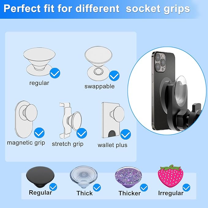 CD Slot Car Grips Phone Holder,CD Slot Phone Holder for Grip/Socket,Car Mount for Pop Socket Compatible with Magsafe Wallet, Black