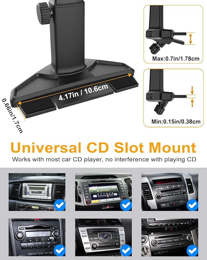 Car CD Slot Mount Tablet Holder with Adjustable Arm, Universal 360° Rotation Truck CD Player Tablet Holder for 4-13" iPad Pro Air Mini, Phone, Galaxy Z Fold, Fire HD