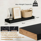 15.7 inch Black Floating Shelves Set of 2, Solid Wood Wall Mounted Shelves, Heavy Duty Display Storage Shelves for Bedroom, L
