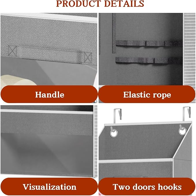 Light Grey Over Door Wrapping Paper Organizer Storage with 3 Removable Drawers & Side Pockets –Dual Use Design with Elastic S