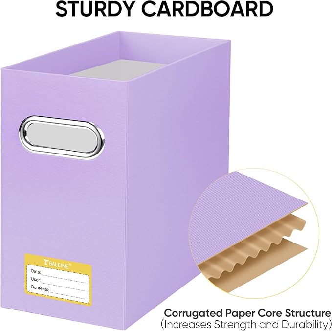 BALEINE File Organizer Box, Cardboard File Folder Organizer with Handle for Letter Size, Portable Collapsible Hanging Filing 