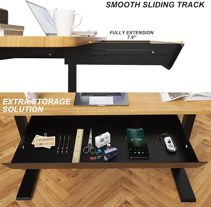 Large Under Desk Mounted Sliding Drawer with 2 Cable Hole and 60 Degree Tilt Panel to Pull Out, 22.4'' Long & 9.2'' deep Larg