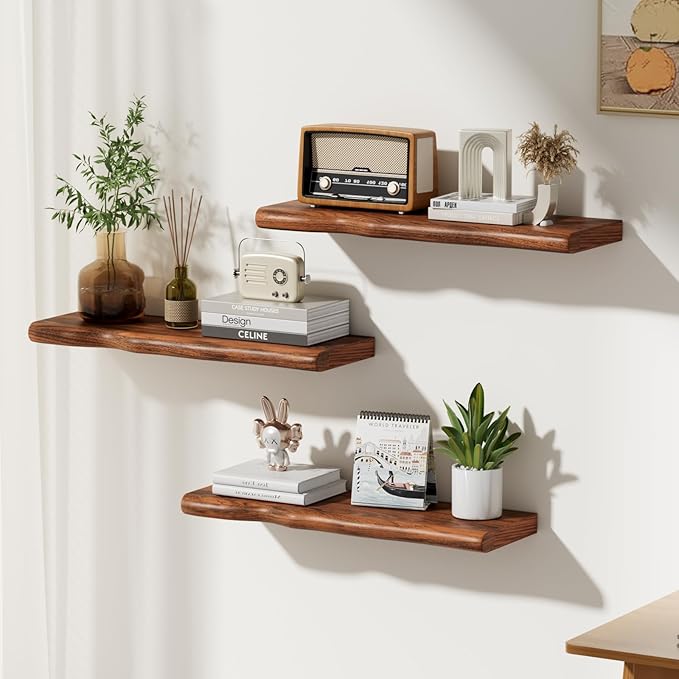 Floating Shelves for Wall Rustic Farmhouse 24 Inch Floating Shelf Wooden Shelves for Wall Mounted Live Edge Pine Shelf with U