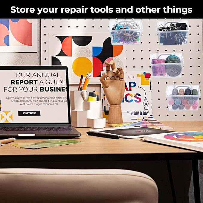 16 Set Clear Peg Board Bins and Baskets Pegboard Organizer Accessories with Hooks Pegboard Containers Wall Sticker Label and 