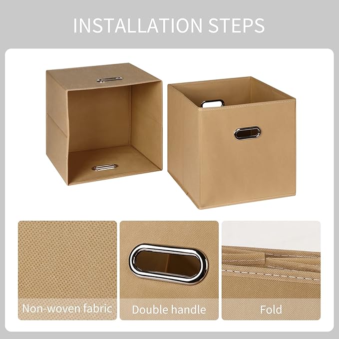 Black Fabric Cubby Storage Bins,13x13x13 Inches ,Cube Organizer Bin Foldable Storage Boxes with Dual Handles Fabric Organizer