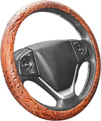Car Steering Wheel Cover Universal 15 inch Auto Antislip Leather Protector Flower Grain Brown