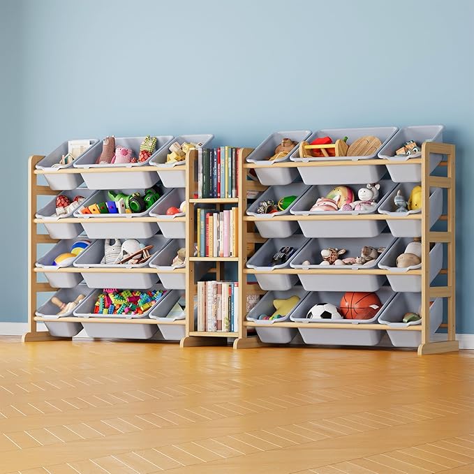 SpaceAid Large Toy Storage Organizer with 24 Bins and 3 Shelves, Toy Organizers Storage Bookshelf, Kids Bin Shelf Box Bookcas