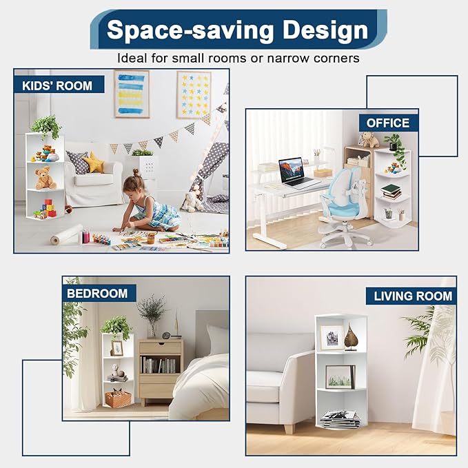 Whitmor 3 Tier Corner Open Shelf, 3 Cube Display Corner Bookshelf, Open Storage Display Bookcase, Storage Cabinet for Living 