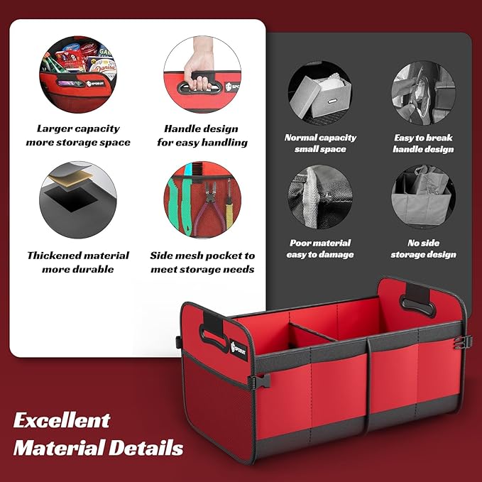 Sposuit Trunk Organizer for Car - 70L Collapsible Car Storage with 11 Pockets & Reinforced Handles, SUV Trunk Organizers for