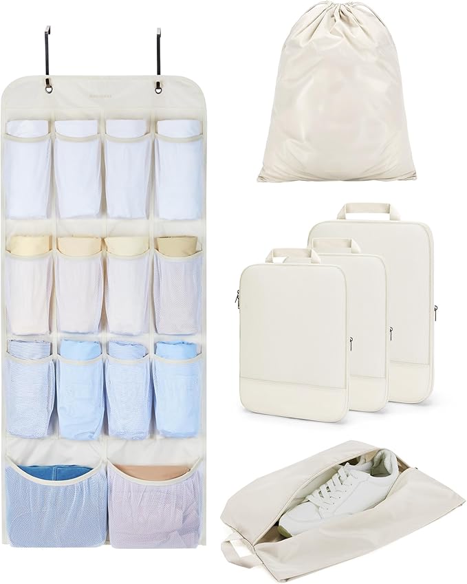 BAGSMART Hanging Compression Packing Cubes for Closet Organizers And Storage, 6 Set Suitcase Organizer Bags Set, Cruise Trave