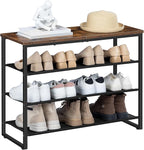 HOOBRO Shoe Rack, 4 Tier Shoe Storage Organizer with 3 Oxford Fabric Shelves and Top Panel, Holds 12-16 Pairs of Shoes for En