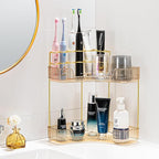 shuang qing Upgraded 2-Tier Corner Bathroom Countertop Organizer – Spacious Storage for Makeup, Skincare & Perfumes, Built-in